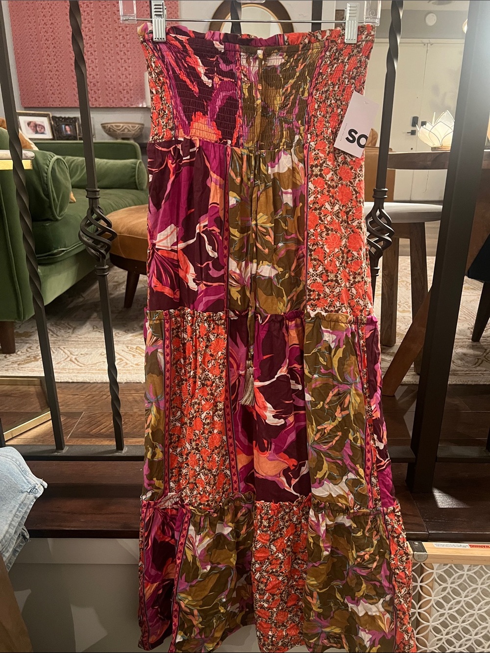 SO Patchwork Maxi Dress in Magenta, Olive & Coral